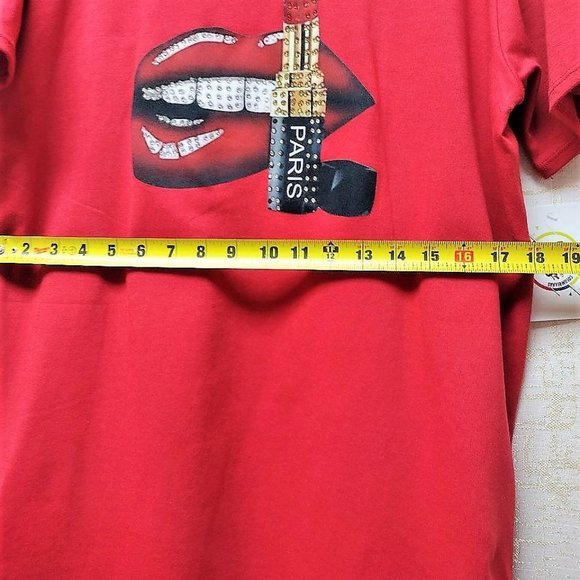 Sexy Lips, Rhinestone plus size, Bling Tee, Exclusive. Handmade. RED - Picture 6 of 7